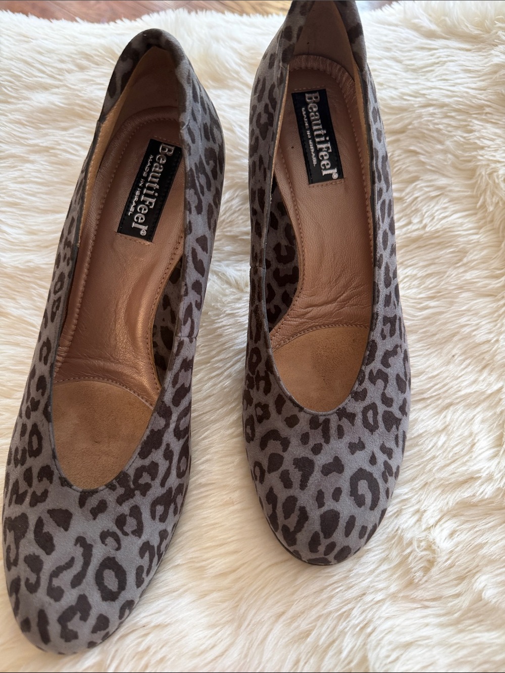 Beautifeel leopard print suede pump heels women shoes partent Sz 39